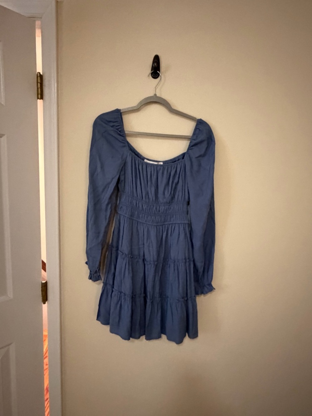 Altar'd State Blue Long-Sleeve Tiered Mini Dress
